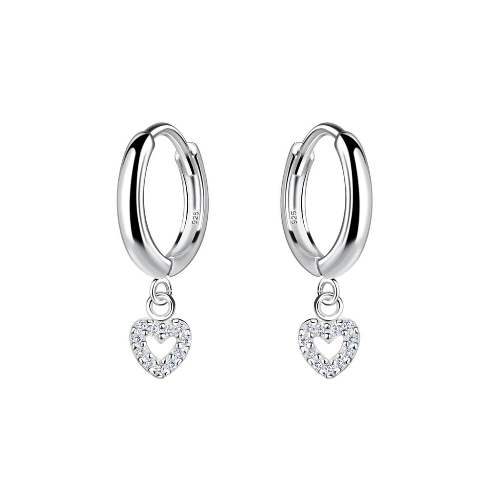 Silver Heart Charm Huggie Earrings